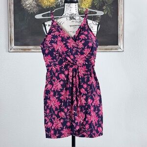 Lands End Womens Purple Red Floral Print Wrap One Piece Swimsuit Size 14